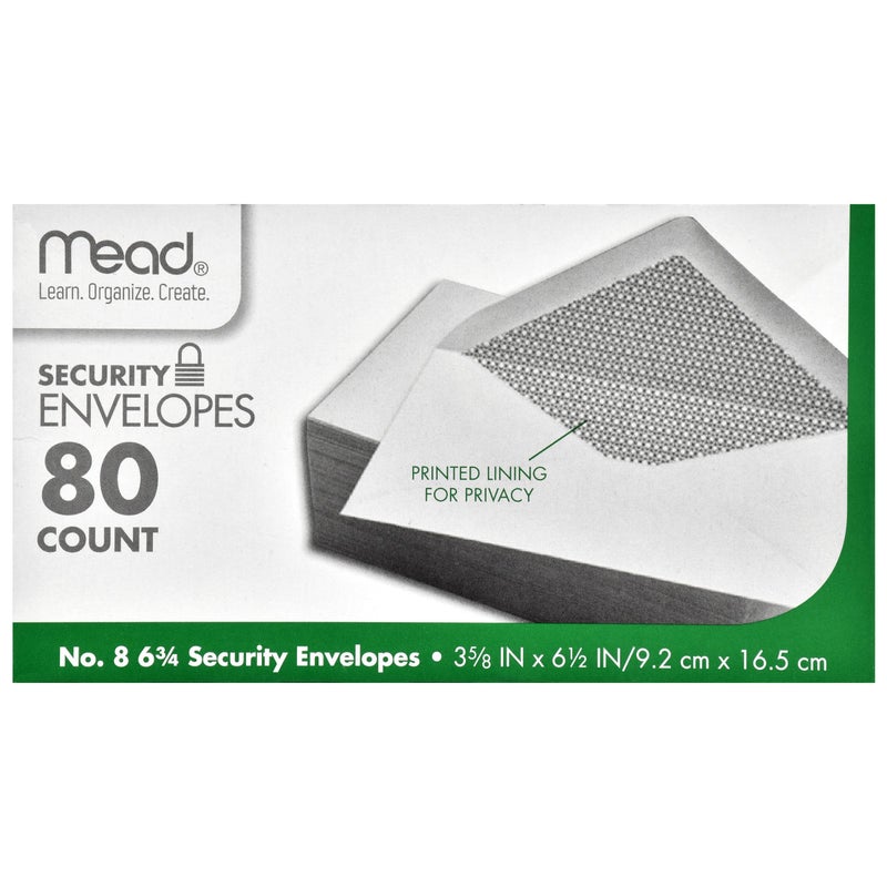 Mead #8 6 3/4 Security Envelopes 80 ct - Image 1